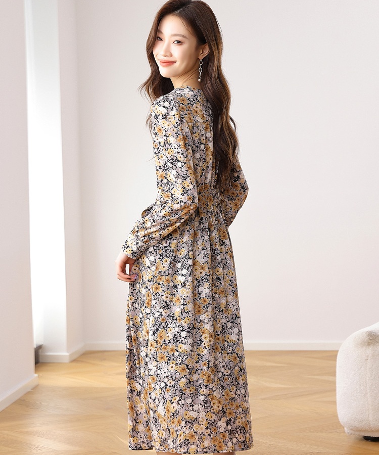 V-neck spring and autumn dress slim long dress for women