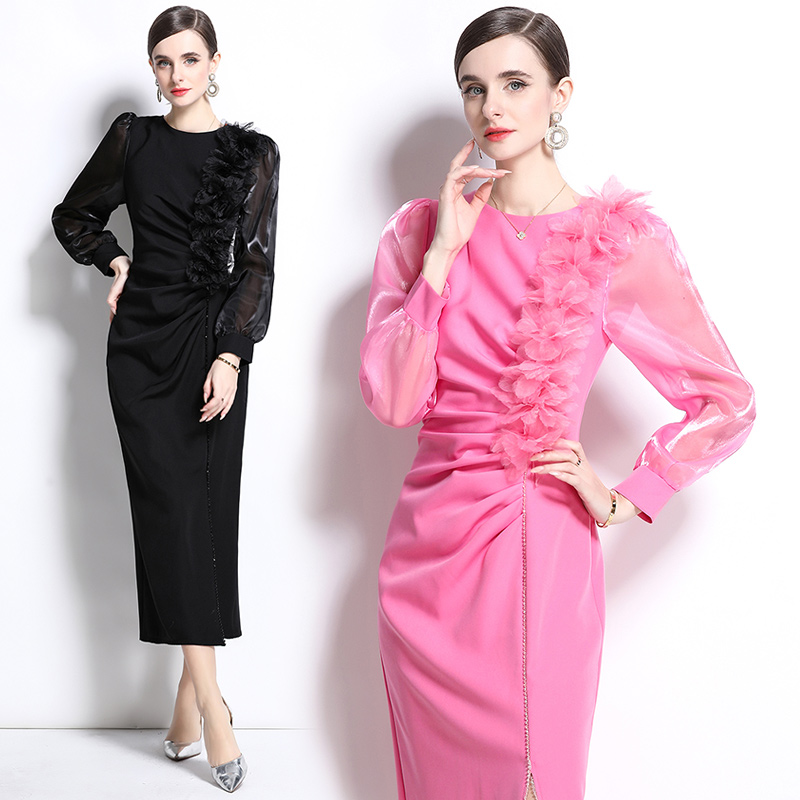 Stereoscopic France style formal dress slim split dress