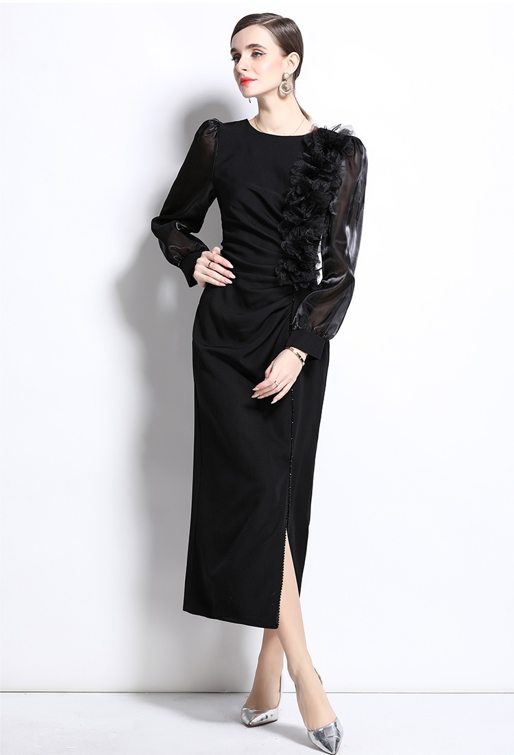 Stereoscopic France style formal dress slim split dress