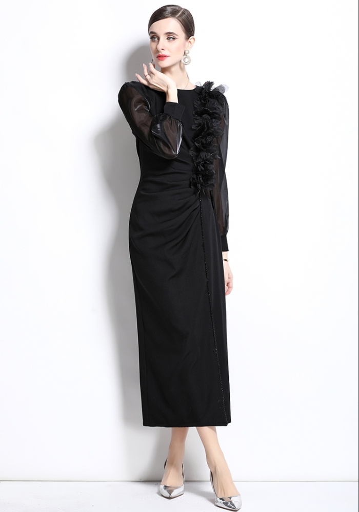 Stereoscopic France style formal dress slim split dress