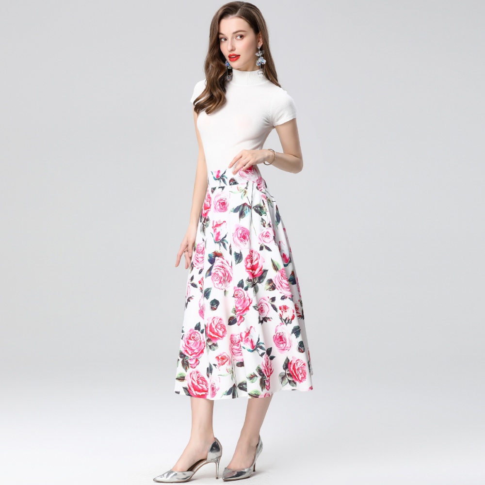 High waist big skirt dress printing skirt 2pcs set