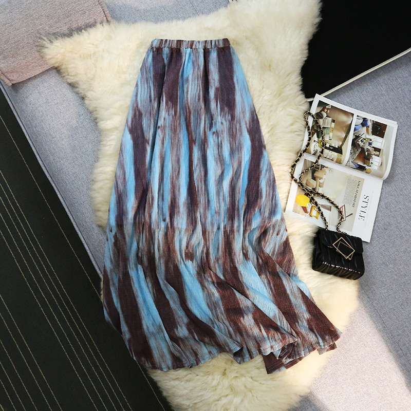 Tie dye long skirt fold skirt for women