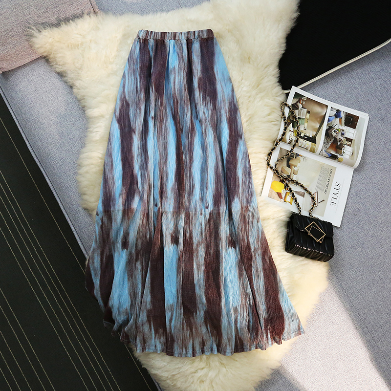 Tie dye long skirt fold skirt for women