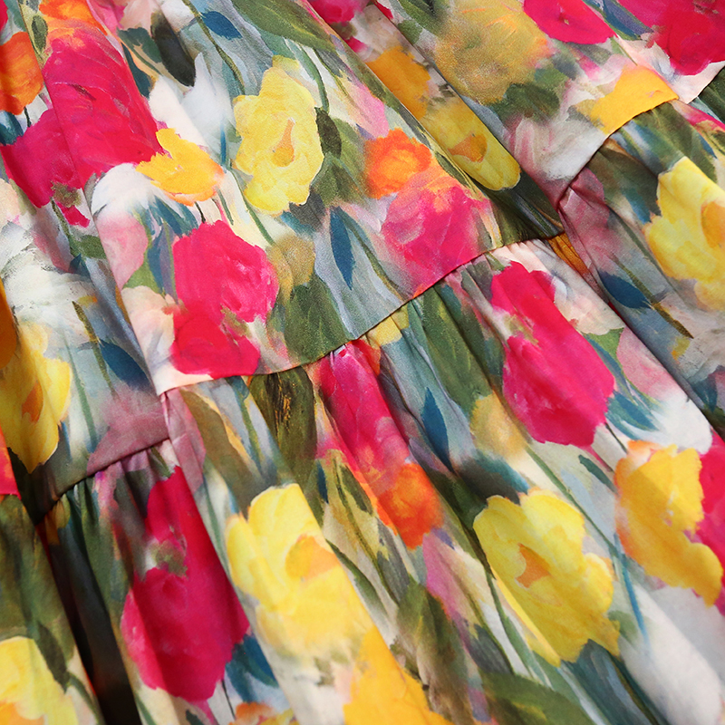 Elastic floral printing retro colors A-line skirt