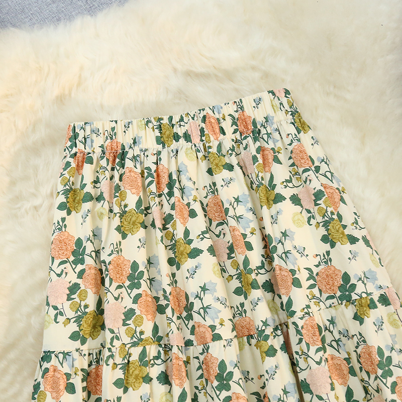 Long printing elastic big skirt art high waist skirt