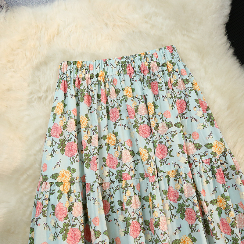 Long printing elastic big skirt art high waist skirt