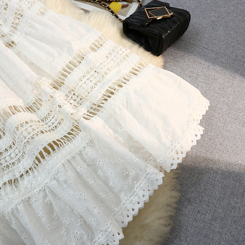 White cake summer niche skirt hollow lady A-line long skirt