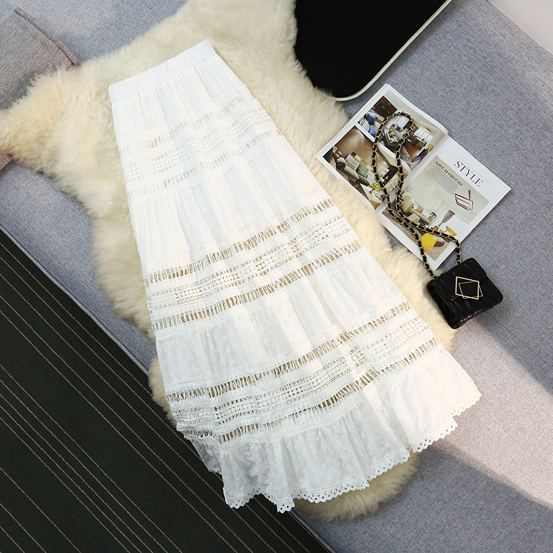 White cake summer niche skirt hollow lady A-line long skirt