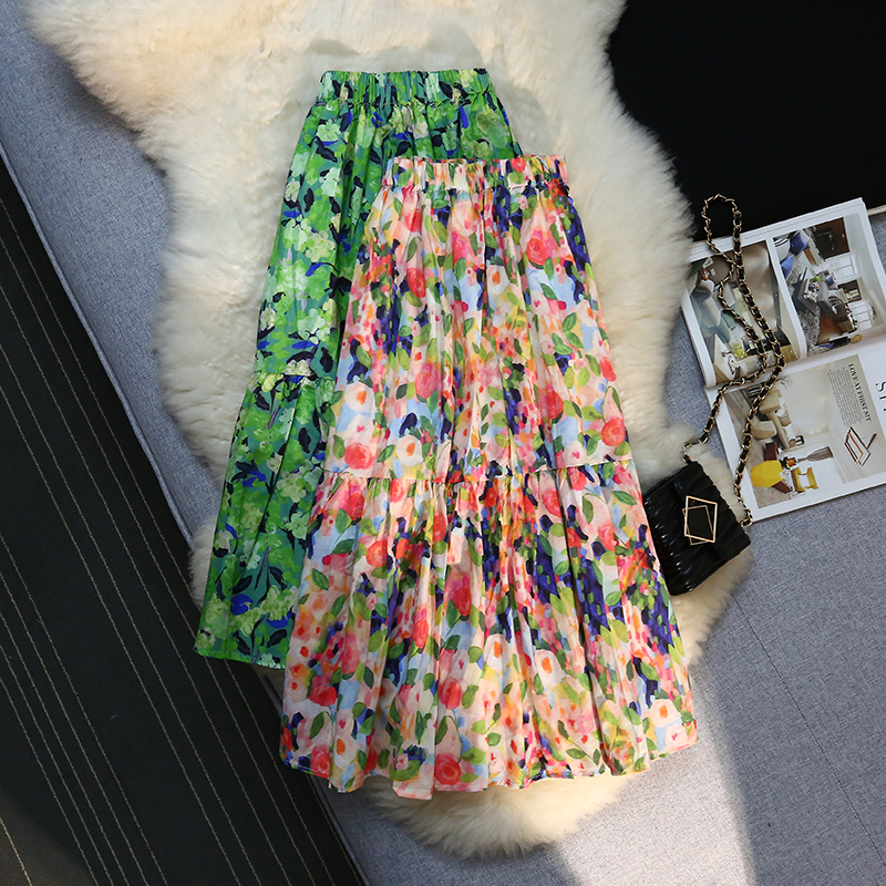 Painting floral skirt long niche long skirt for women