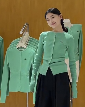 Bottoming round neck cardigan green tops for women