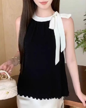 Niche sleeveless summer tops knitted bow vest