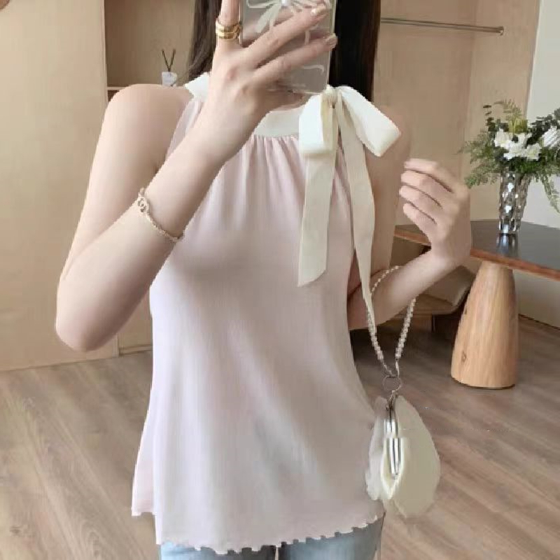 Niche sleeveless summer tops knitted bow vest