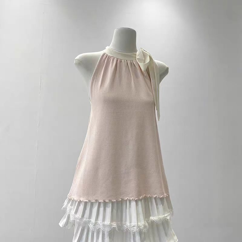 Niche sleeveless summer tops knitted bow vest