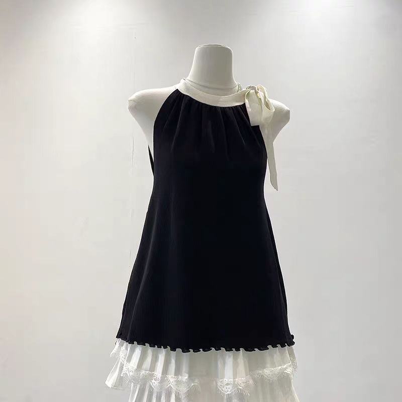 Niche sleeveless summer tops knitted bow vest