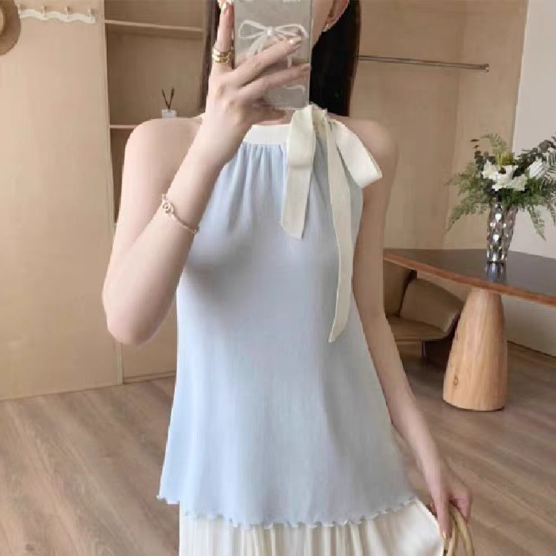 Niche sleeveless summer tops knitted bow vest