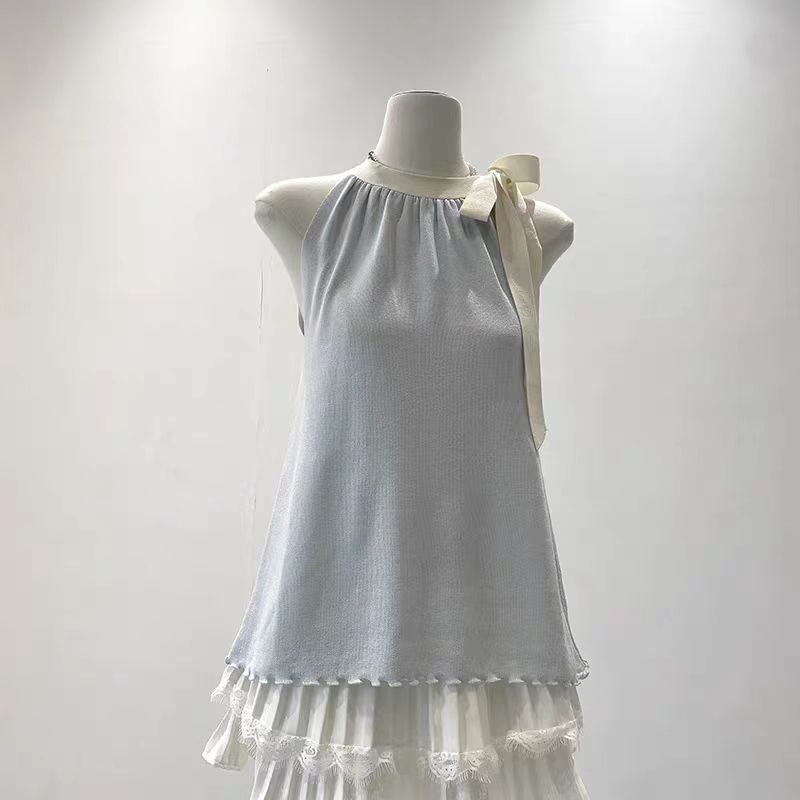 Niche sleeveless summer tops knitted bow vest