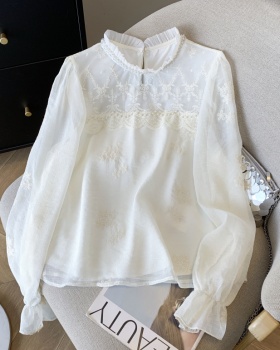 Embroidery spring tops beading shirt for women