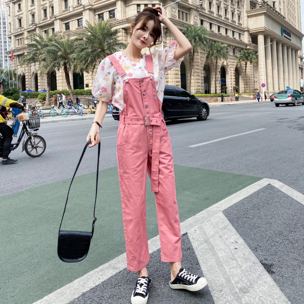 Summer bib pants high waist jumpsuit a set for women