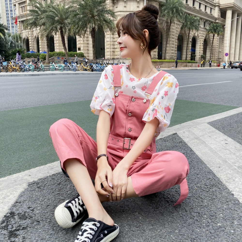 Summer bib pants high waist jumpsuit a set for women