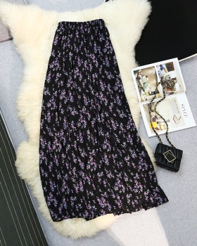 Cake chiffon splice elastic floral high waist slim skirt