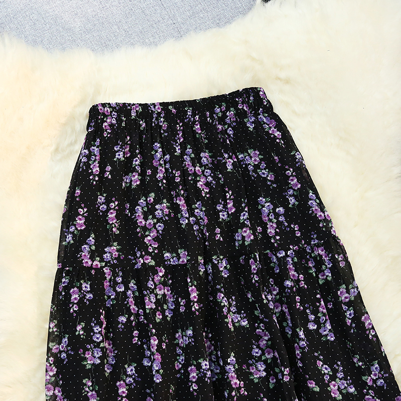 Cake chiffon splice elastic floral high waist slim skirt