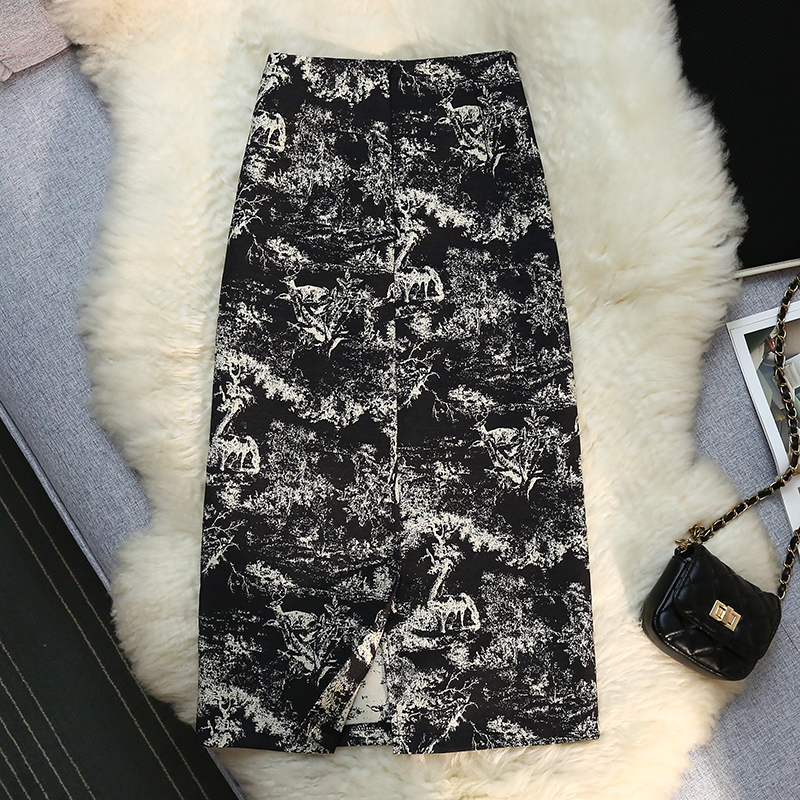 Ink spring and autumn one step skirt split skirt for women