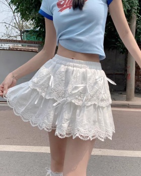 Lace cake bow lady dress A-line ballet white skirt