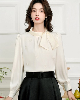 Flowers beading tops pullover chiffon shirt for women