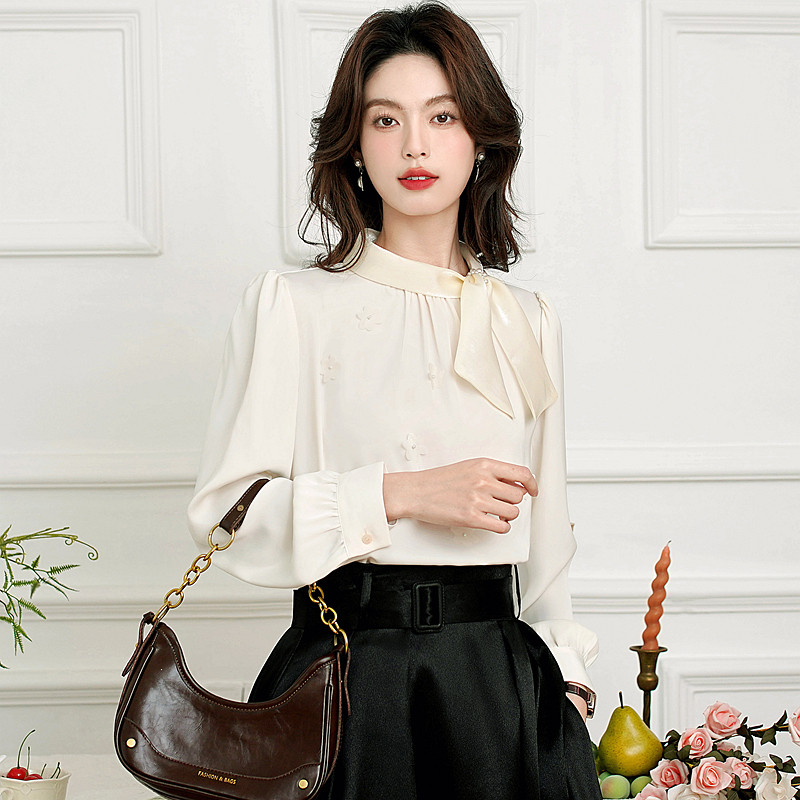 Flowers beading tops pullover chiffon shirt for women