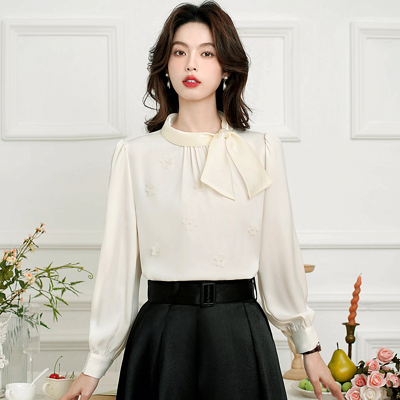 Flowers beading tops pullover chiffon shirt for women