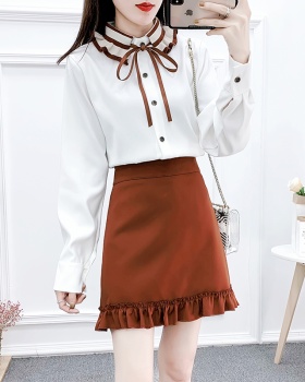 Fungus college chiffon shirt tender spring short skirt a set