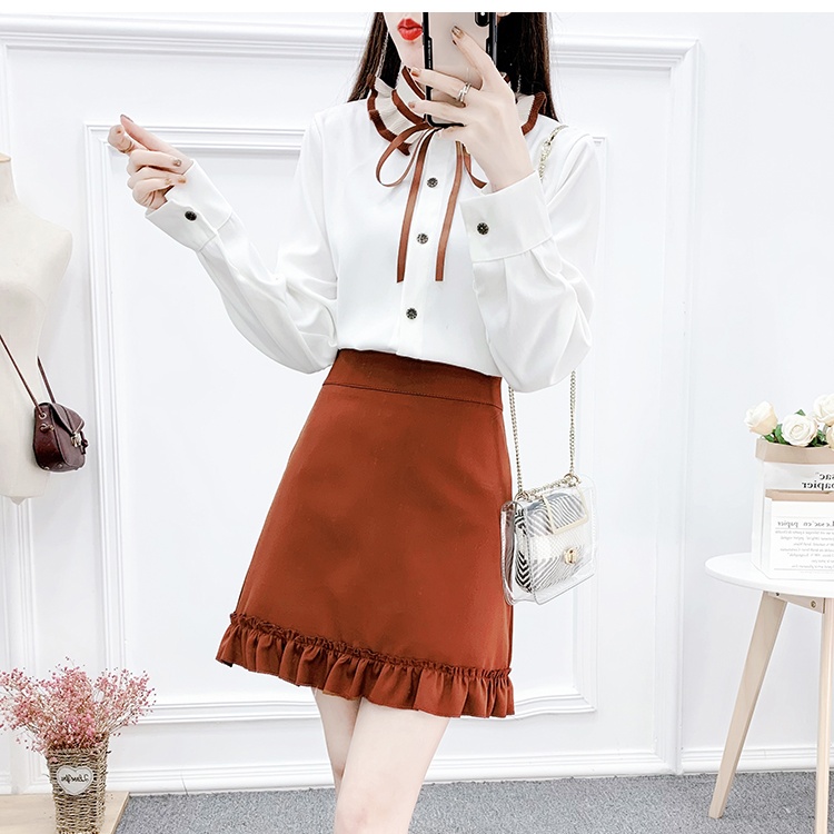 Fungus college chiffon shirt tender spring short skirt a set