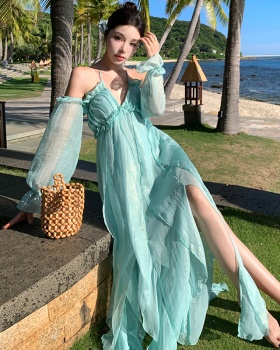 Sandy beach sling lady dress refinement seaside long dress