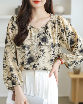 Lace long sleeve shirt round neck show young tops for women