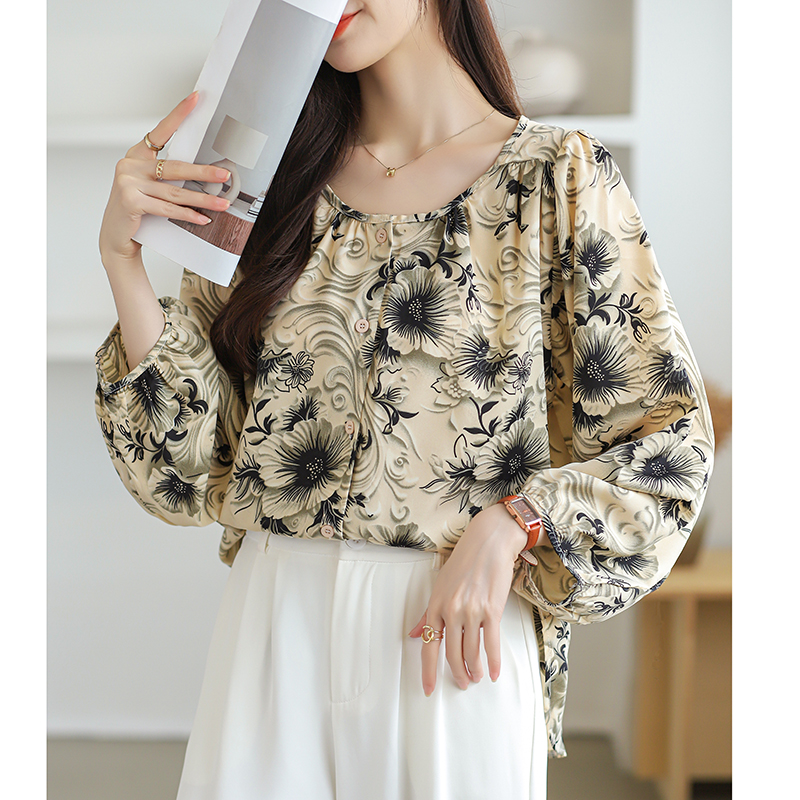 Lace long sleeve shirt round neck show young tops for women