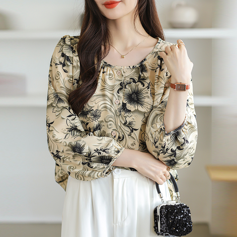 Lace long sleeve shirt round neck show young tops for women