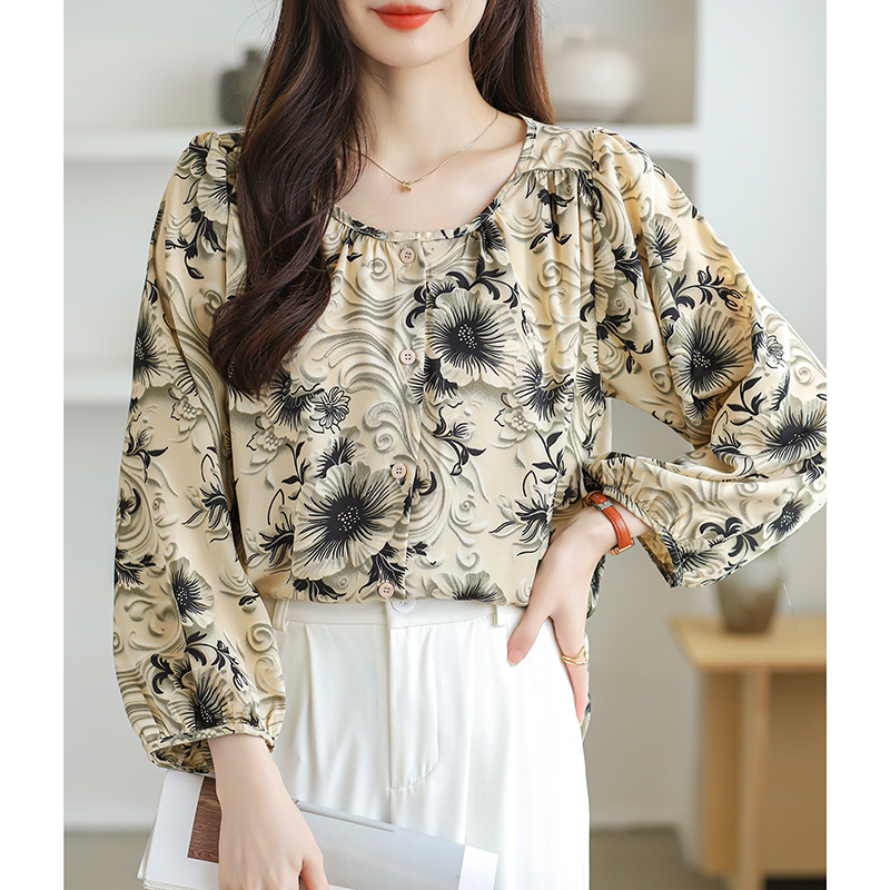 Lace long sleeve shirt round neck show young tops for women