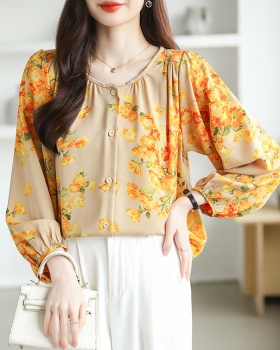 Large yard floral tops loose round neck shirt for women