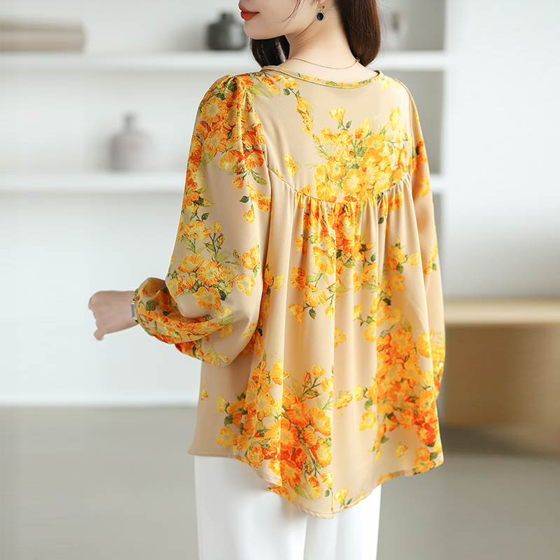 Large yard floral tops loose round neck shirt for women