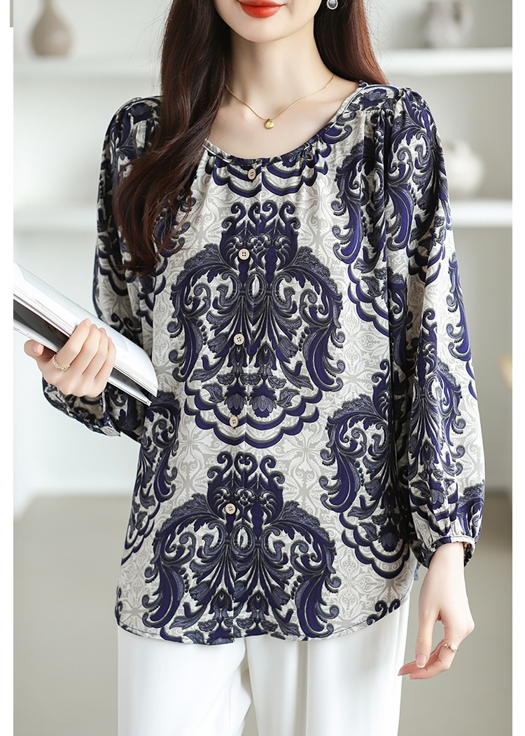 Retro patterns fashion shirt round neck long sleeve tops