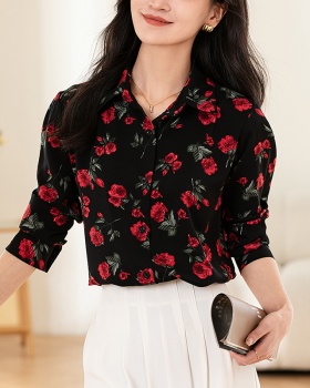 Temperament printing shirt long sleeve rose small shirt