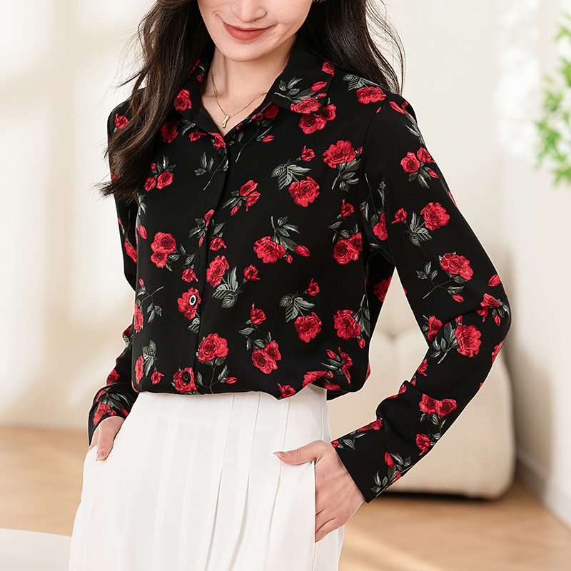 Temperament printing shirt long sleeve rose small shirt