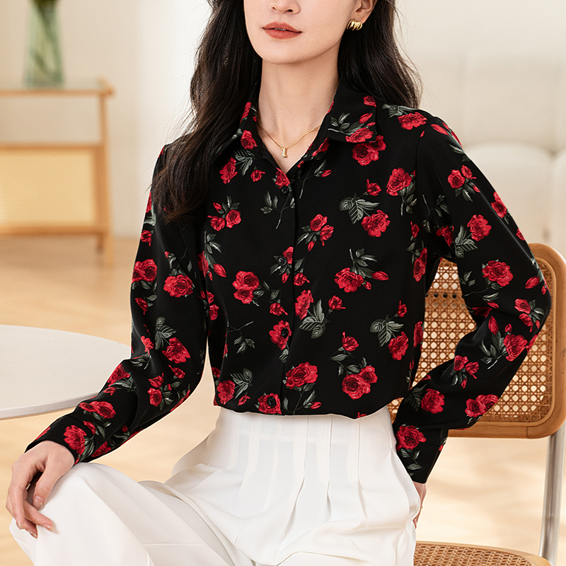 Temperament printing shirt long sleeve rose small shirt