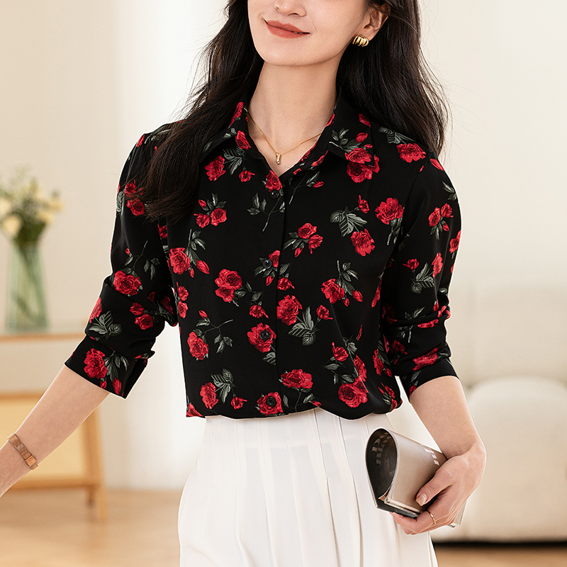 Temperament printing shirt long sleeve rose small shirt