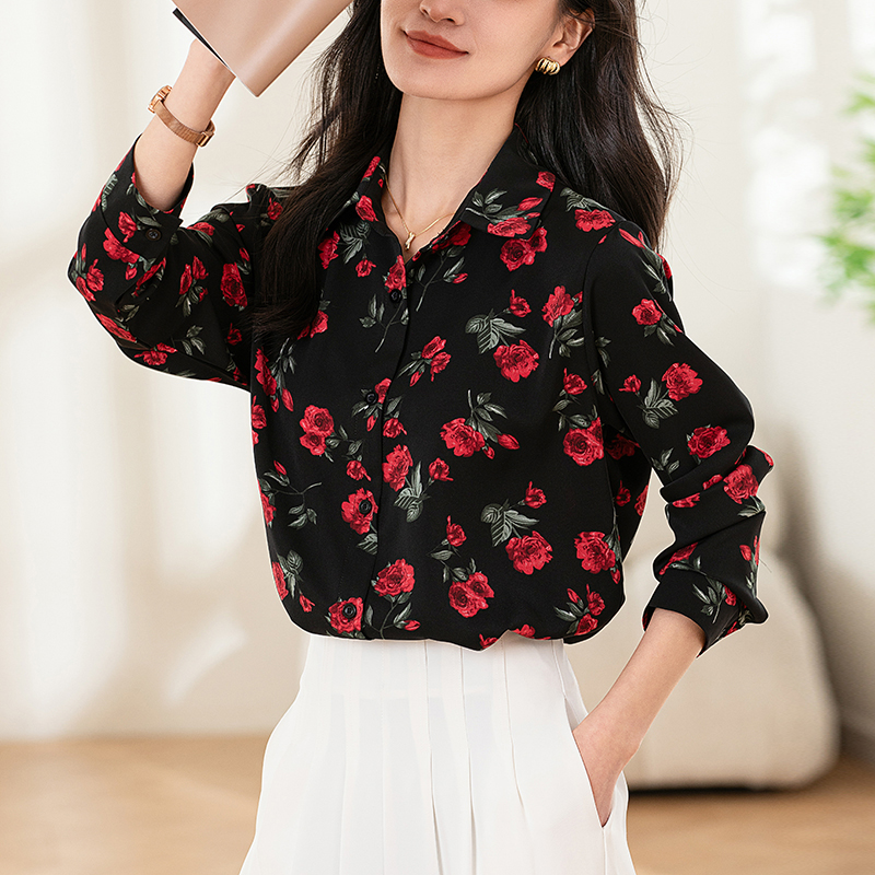 Temperament printing shirt long sleeve rose small shirt