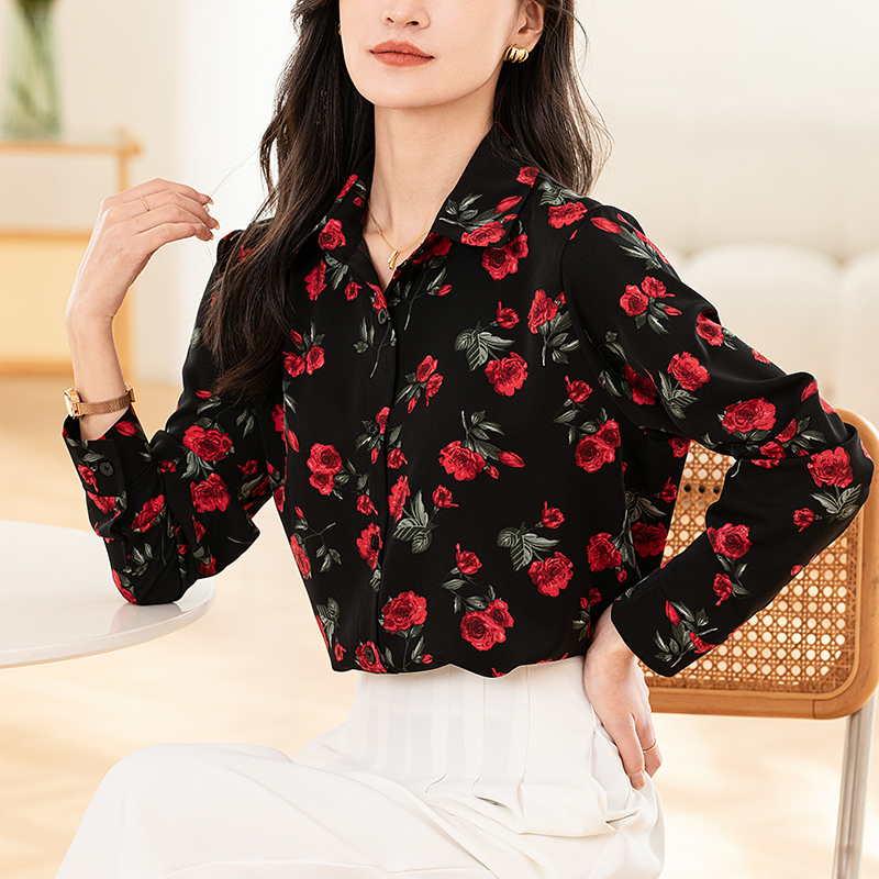 Temperament printing shirt long sleeve rose small shirt