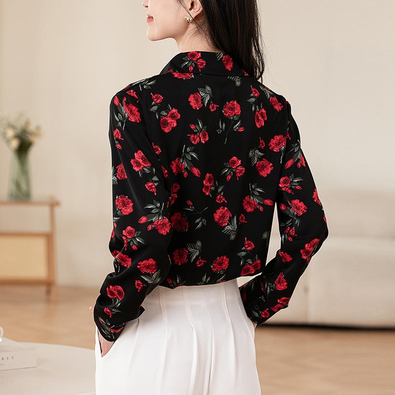 Temperament printing shirt long sleeve rose small shirt