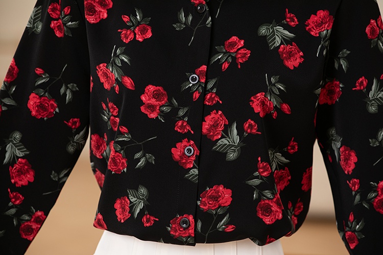 Temperament printing shirt long sleeve rose small shirt