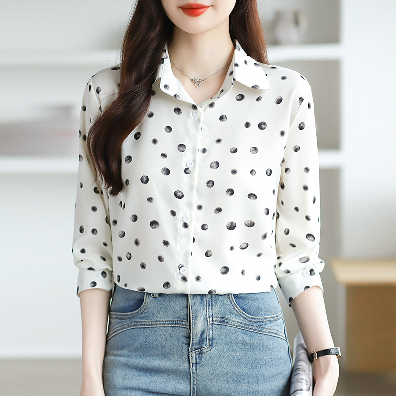 Western style shirt polka dot cardigan for women