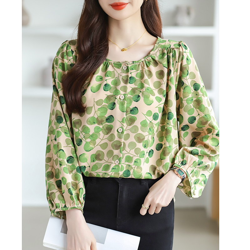 Round neck large yard tops loose floral shirt